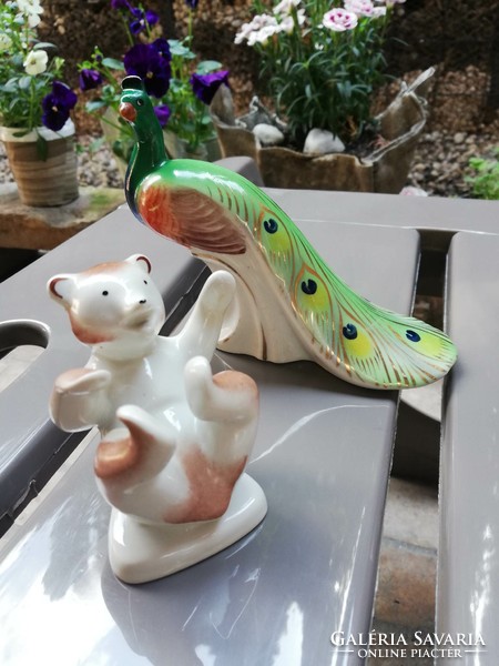 Drasche porcelain peacock and teddy bear