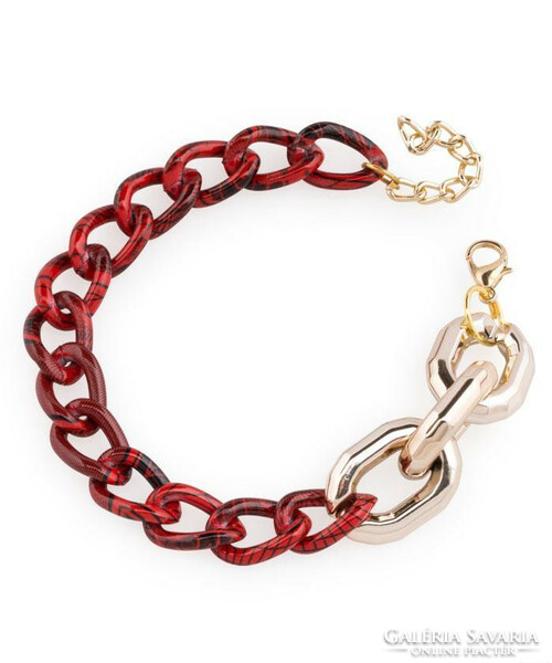 Bracelet red-black metal chain links and golden acrylic chain links.