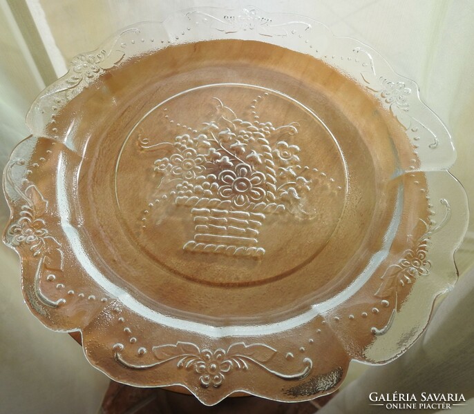 Glass bowl with flower basket pattern
