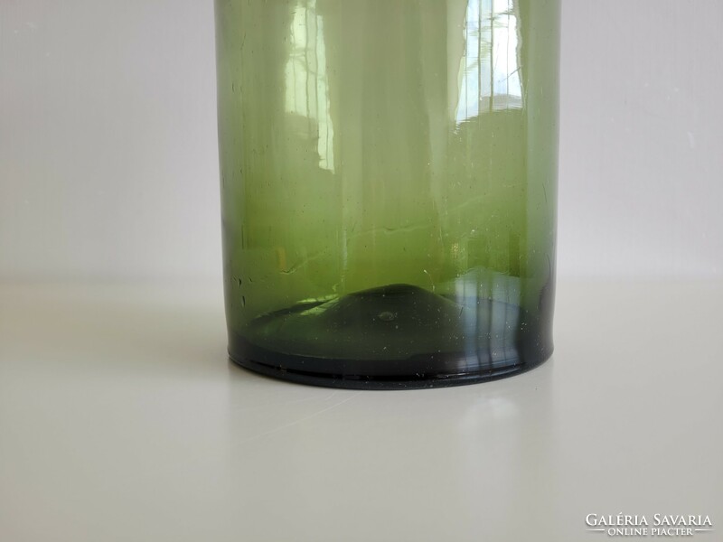 Old large size 6 liter olive green huta glass glass bottle conical bottom balloon bottle