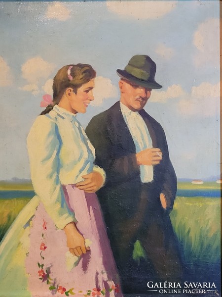 Parobek Alajos (1896-1947) Udvarlás gyönyörű eredeti festmény