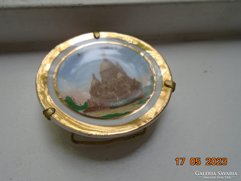 Limoges SACRÉ COEUR bazilika Párizs  miniatűr tányér aranyozott tartóval
