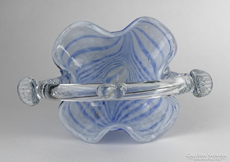 1N470 old blue-white blown Murano glass artistic basket 21 cm