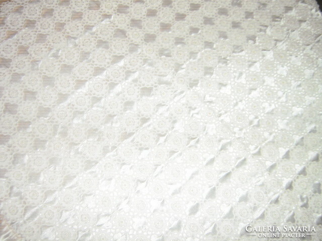Beautiful butter colored silk crochet beaded floral tablecloth