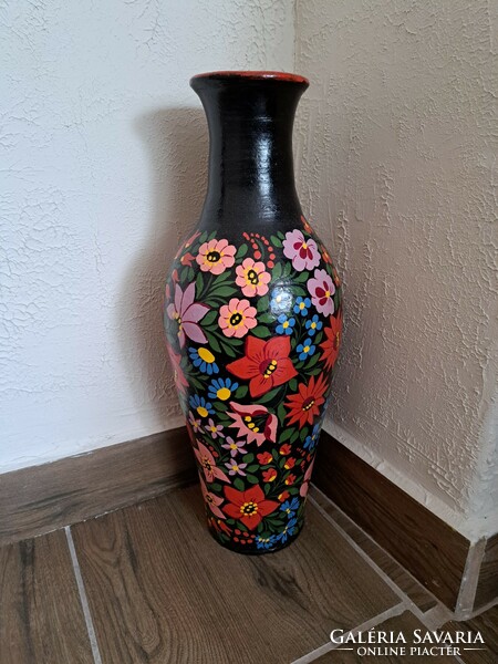 Beautiful 51 cm high painted Kalocsa floral floor vase vase heirloom antique