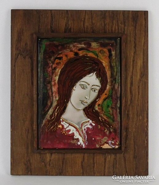1N489 XX. századi művész : Női portré zománckép tűzzománc 30 x 25 cm