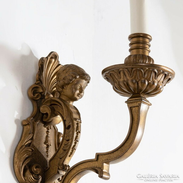 Barokkos stílusú bronz falikar párban plasztikus fejjel