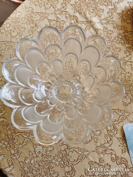 Gyönyörű üveg asztalközép, gyümölcsös tál 25 cm átmérőjű