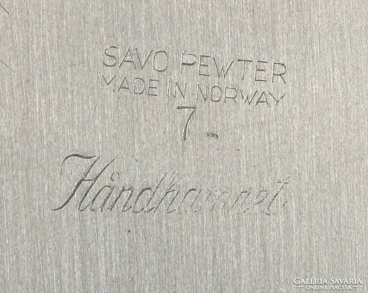 1N116 Régi nagyméretű Norvég Savo Pewter jelzett ón tál 33 cm