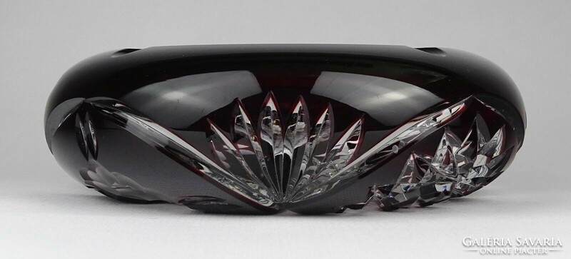 1N482 old huge burgundy polished crystal ashtray 20 cm 2.14Kg