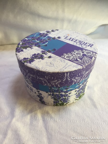 Round paper gift box with lavender design, vintage style - 79/1.