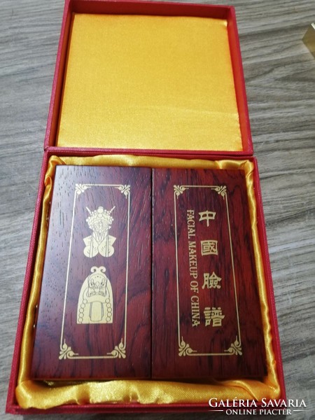 Chinese folding wooden screen masks, with enamel inlay, decorative box