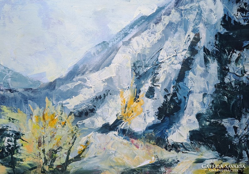 Mountain landscape - labeled oil painting