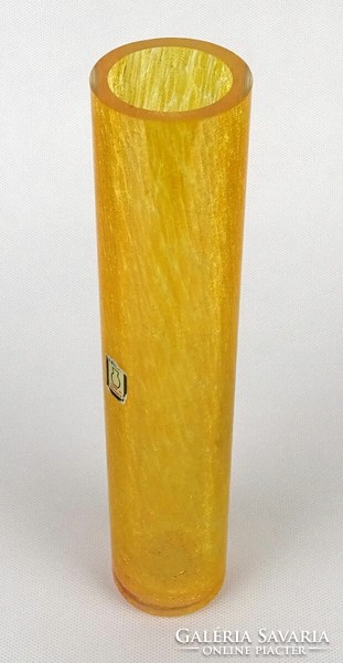 1N478 Jelzett karcagi narancssárga irizáló fátyolüveg váza szálváza 25 cm
