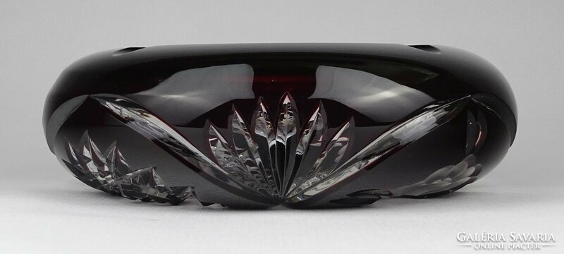 1N482 old huge burgundy polished crystal ashtray 20 cm 2.14Kg