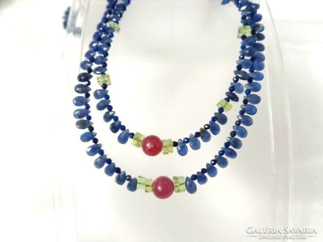 Sodalite, peridot, lapis, ruby necklace