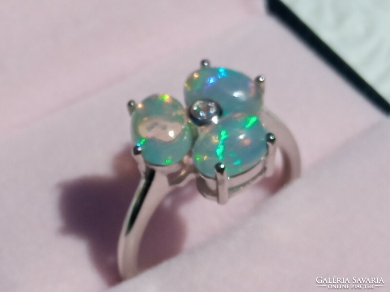 Ethiopian fire opal 925 silver ring 54