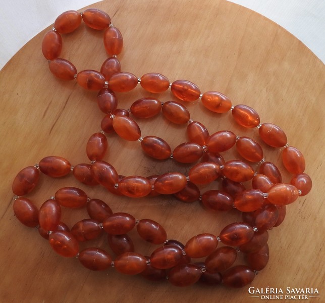Amber imitation plastic large string of pearls - necklace