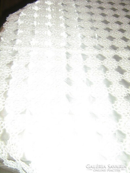 Beautiful butter colored silk crochet beaded floral tablecloth