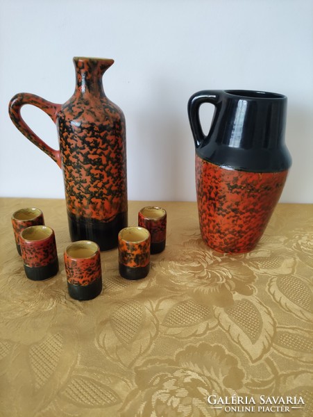 Tófej ceramic brandy serving set, matching ceramic vase