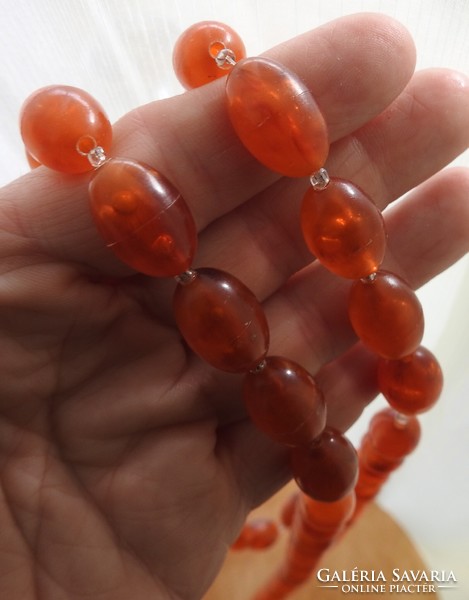 Amber imitation plastic large string of pearls - necklace