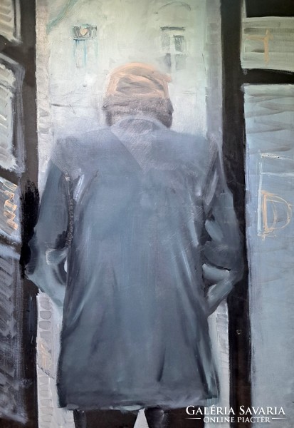 Tóth Rudolf - Férfi az ajtóban (olajfestmény vászonra) kortárs, modern festőművész