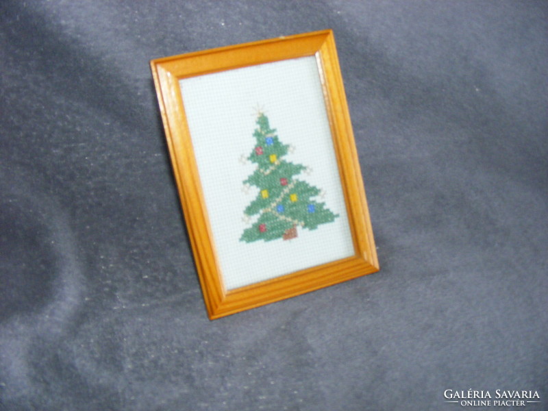 Kicsi karácsonyi hímzett kép+ fa keret