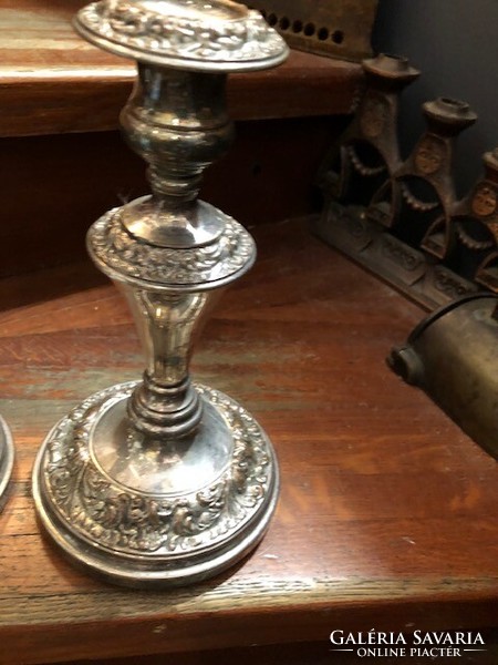 Candle holders in a pair, thick silver-plated art nouveau, 24 cm.