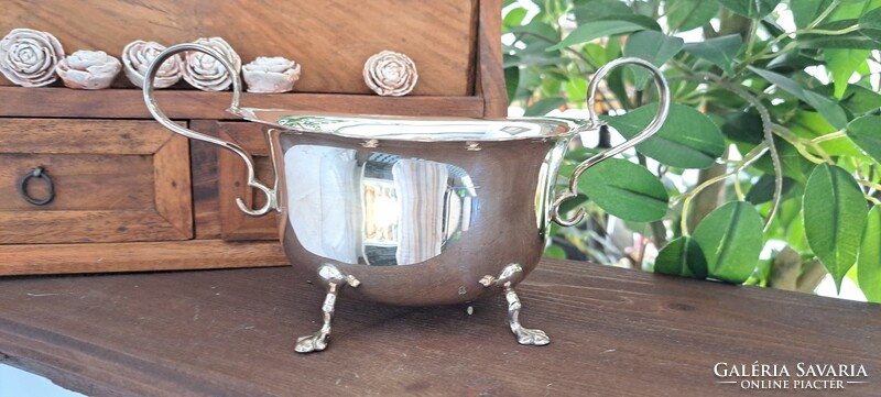 English silver-plated teapot, milk spout and sugar bowl