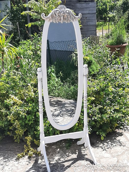 Provence, vintage standing mirror with beautiful hand carving on the top