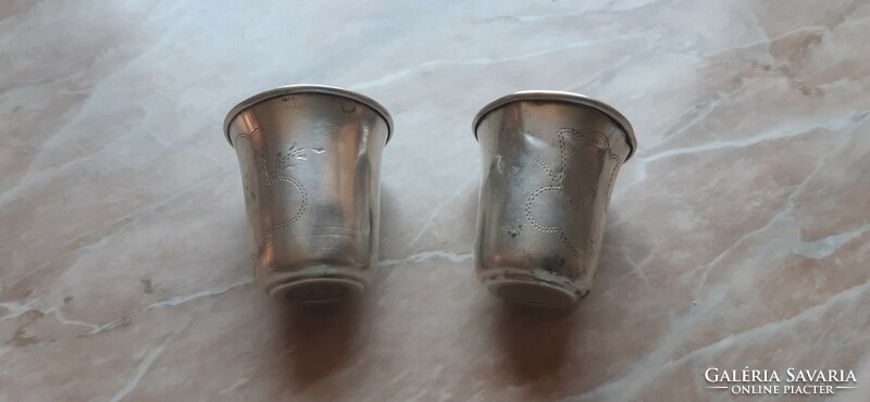 Két darab Antik ezüst likőrös pohár XIX. sz. vége