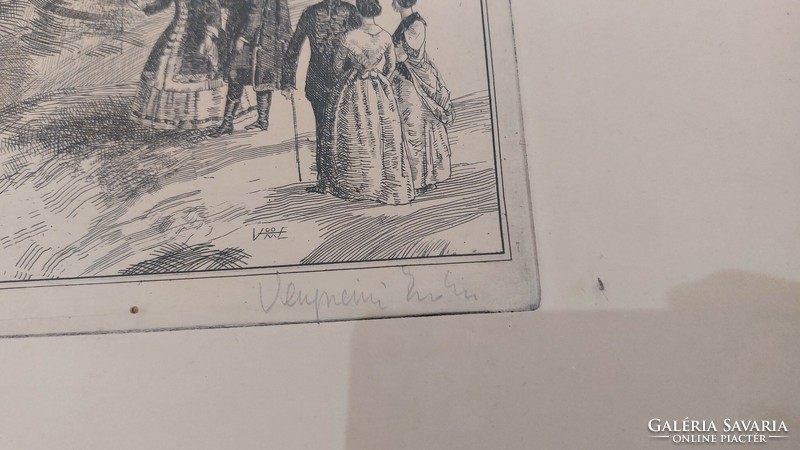 (K) rare Veszprém etching with frame 61x44 cm