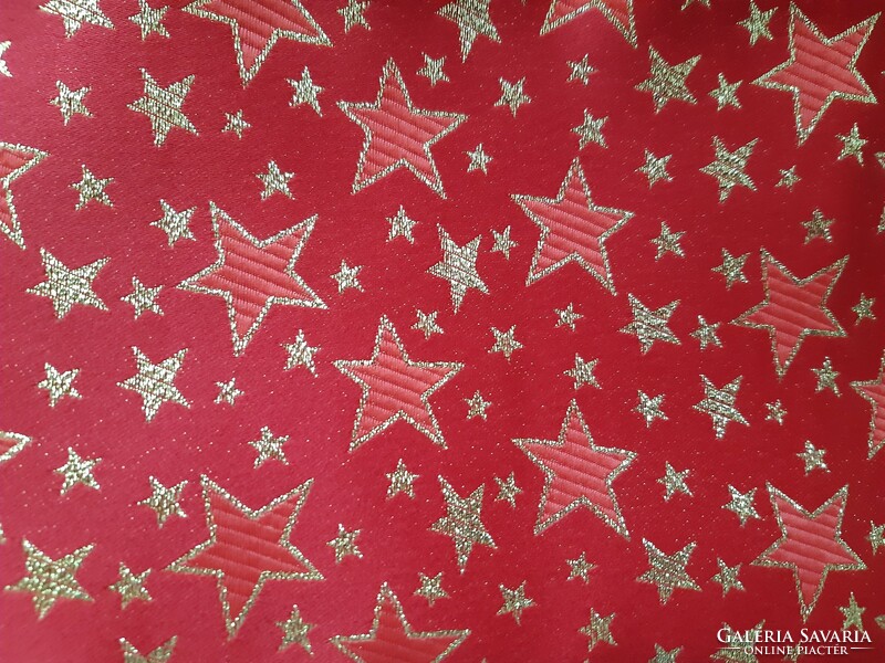 Piros arany csillagos, karácsonyi anyag - patchwork - dekor - méteráru - foltvarrás