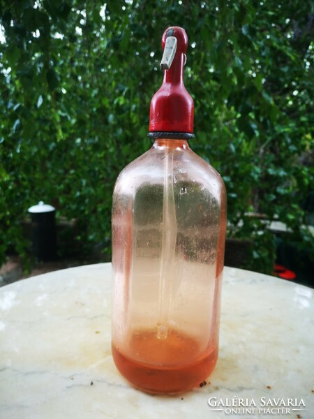 ,Antique rare pink colored soda glass marked sikvíz factory cegléd.... Rezső