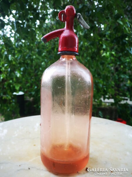 ,Antik ritka Rózsaszín, színes szódàs üveg jelzett szikvíz gyára Cegléd.... Rezső