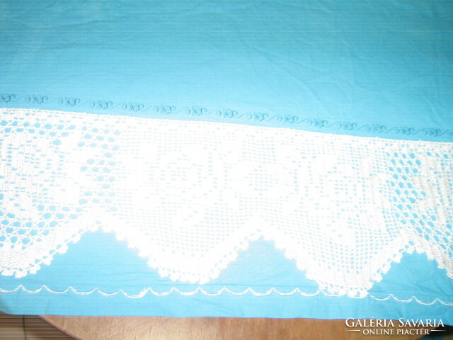 Beautiful vintage blue crochet lace tablecloth bedspread