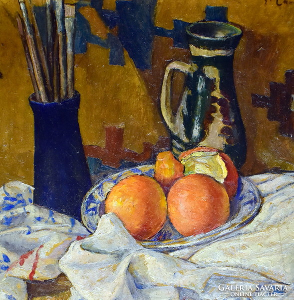 Pállya carolus (1875-1948) still life with brushes