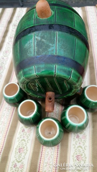 Malév inscribed Hungarian ceramic flawless barrel with 5 cups 1946!