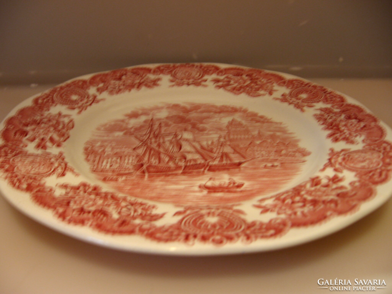 Angol rózsaszín vitorlás hajós tányér Historical Ports of England Greenwich Dower