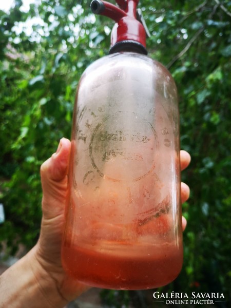 ,Antique rare pink colored soda glass marked sikvíz factory cegléd.... Rezső