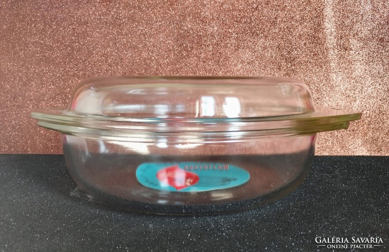 Original large Jena heat-resistant glass bowl with lid