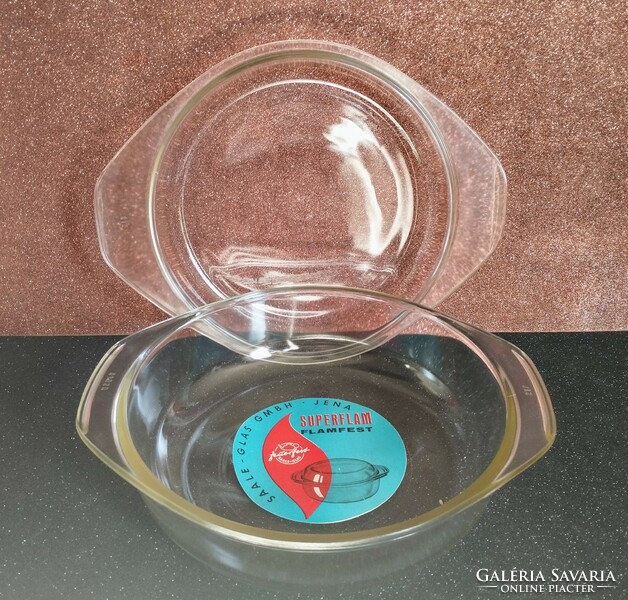 Original large Jena heat-resistant glass bowl with lid