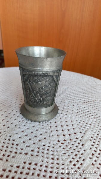 Old pewter 8.5 cm scene embossed cup-anno 1765.1870,1910 With text period pictures of life