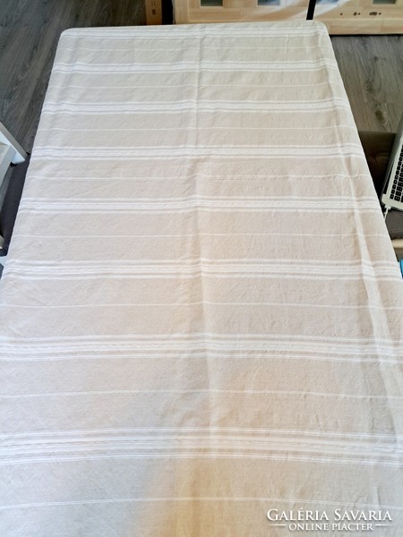 Beautiful large hand-woven woven folk art tablecloth, beige and white