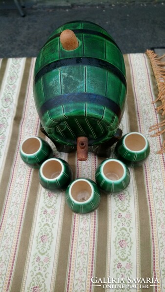 Malév inscribed Hungarian ceramic flawless barrel with 5 cups 1946!