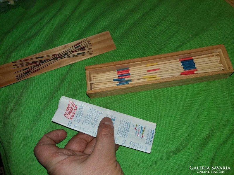 Retro fa MIKADO pálcikás ügyességi játék fa dobozában darabra játszatlan a képek szerint
