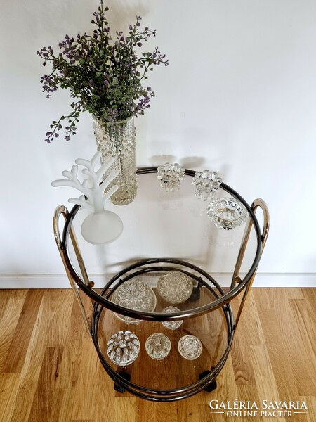 Vintage party cart with smoked glass shelves