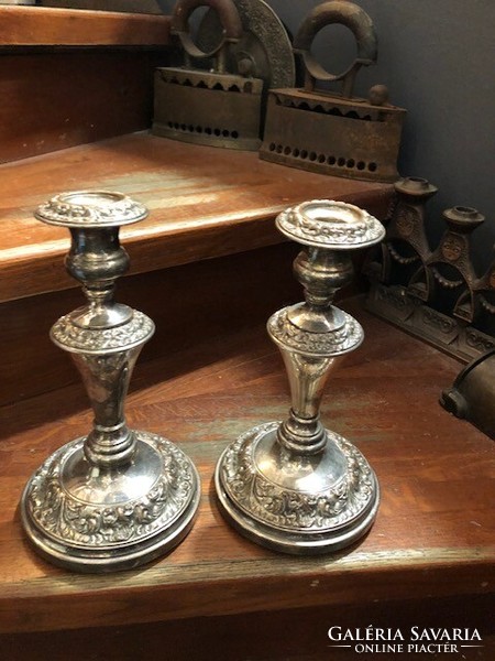 Candle holders in a pair, thick silver-plated art nouveau, 24 cm.