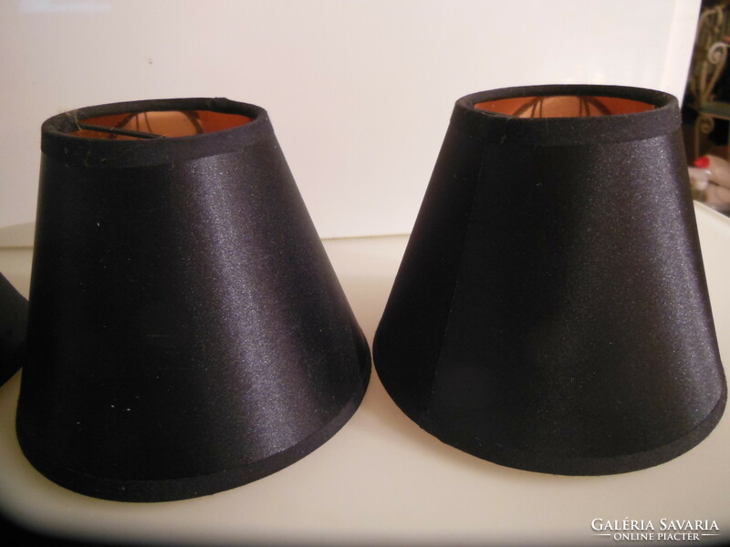 Lampshade - 6 pcs - new - 14 x 11 cm - dark black - glossy - silk - antique gold interior