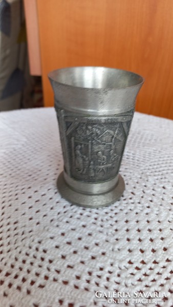 Old pewter 8.5 cm scene embossed cup-anno 1765.1870,1910 With text period pictures of life